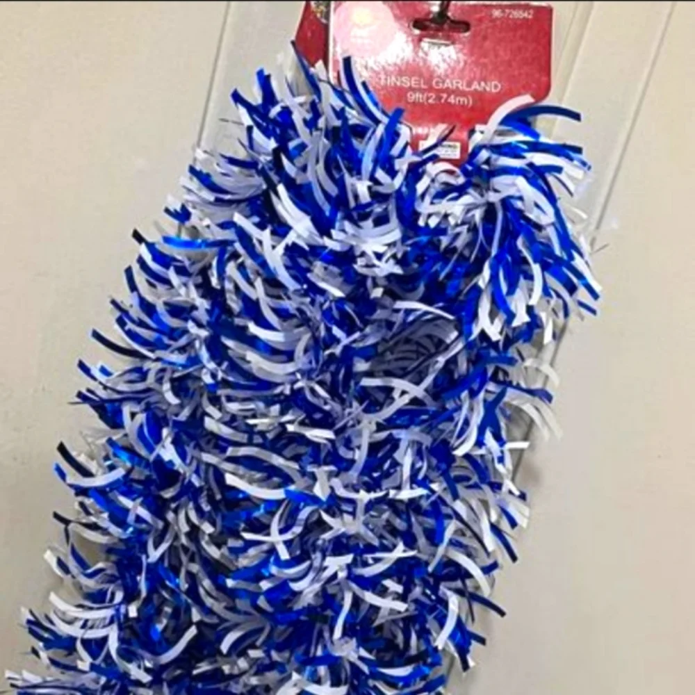 2 x Blue and White Curvy Holiday Tinsel‎ Garland • 18 ft. Total